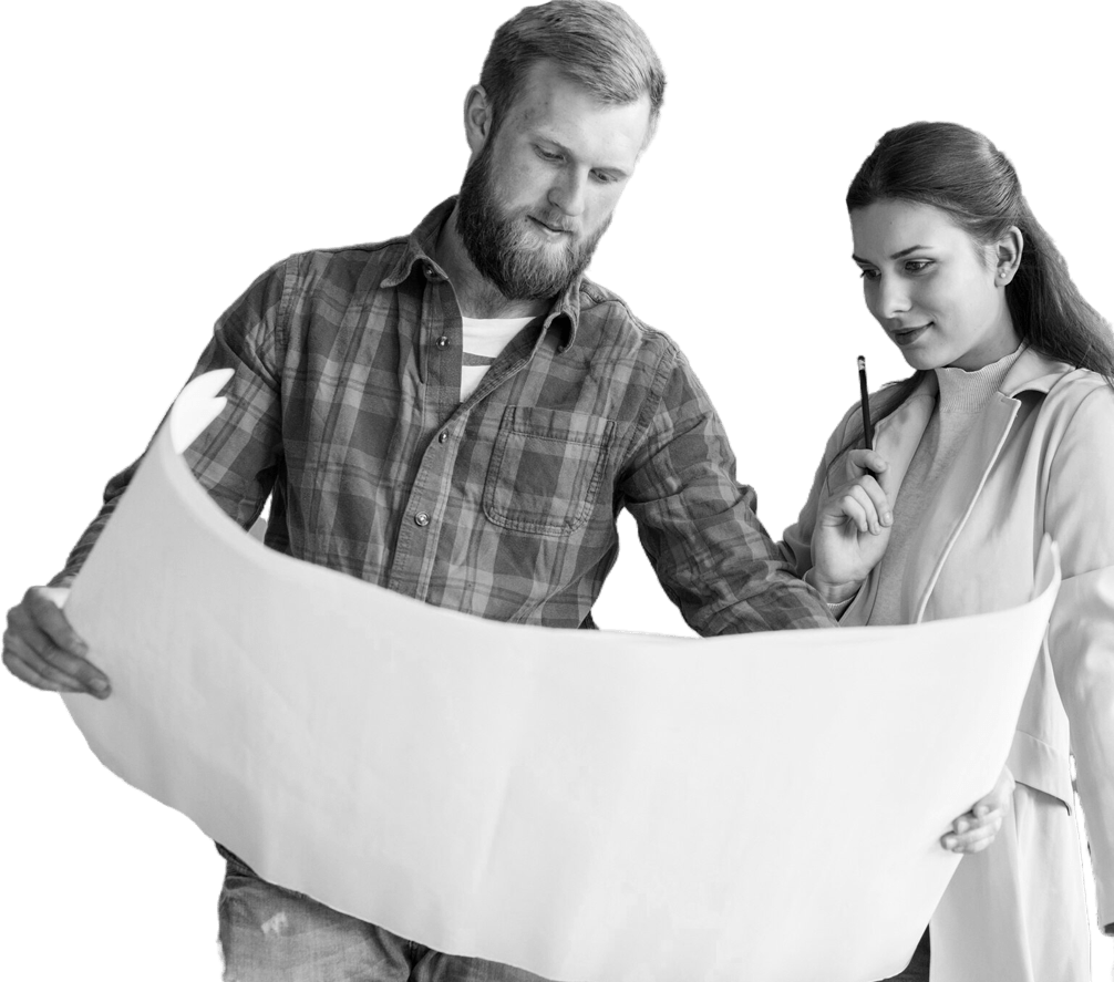 man and lady holding plan